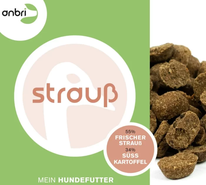Trockenfutter Hund - Hundefutter - gebackenes Trockenfutter - Futter für Hunde - Strauß - anbri